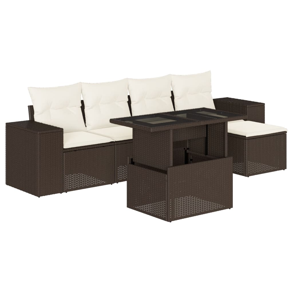 6-tlg. Garten-Sofagarnitur mit Kissen Braun Poly Rattan