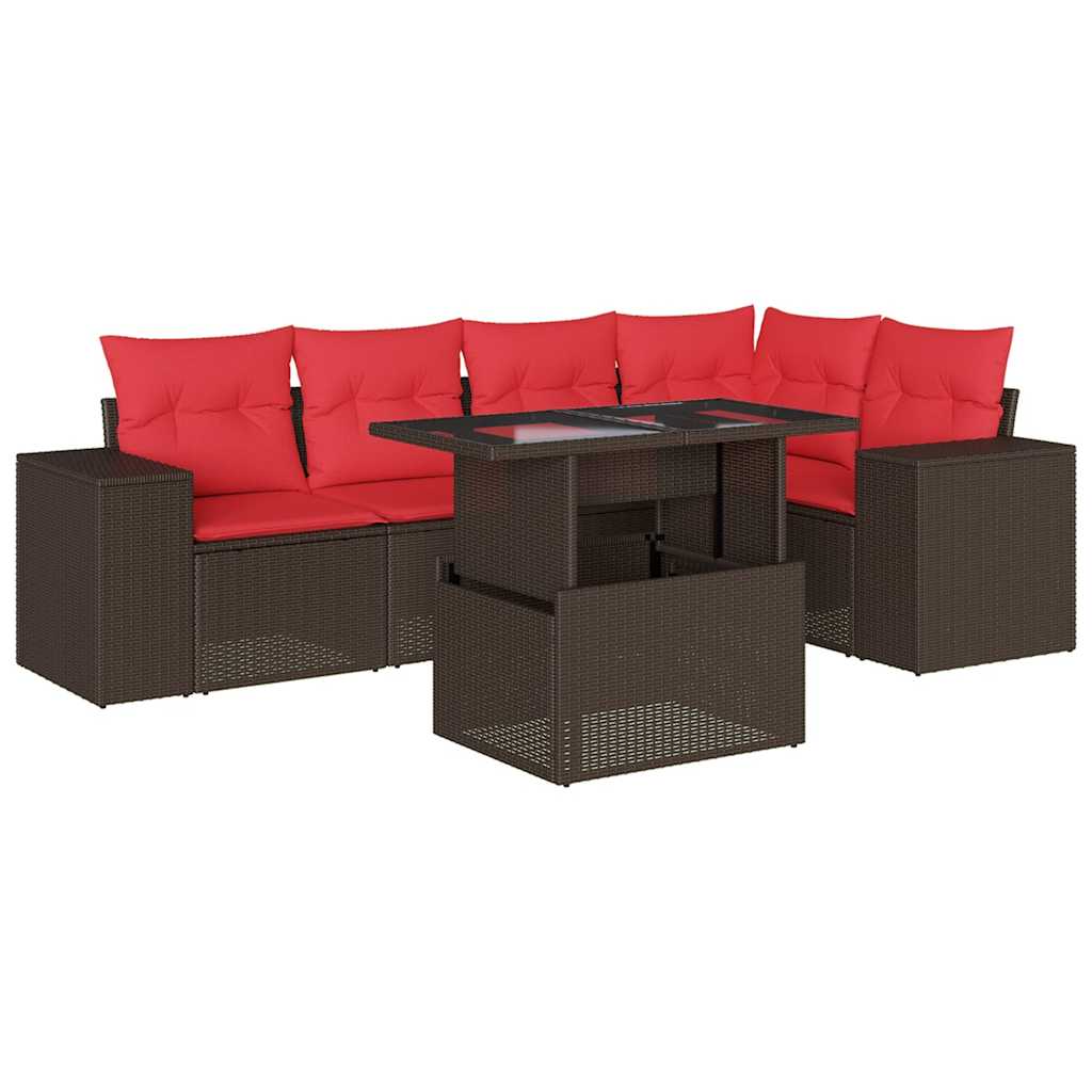 6-teiliges Gartensofa-Set mit Kissen, braun, Polyrattan