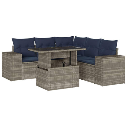 6-teiliges Gartensofa-Set mit Kissen, grau, Polyrattan