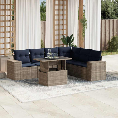 7-teiliges Gartensofa-Set mit Kissen, grau, Polyrattan