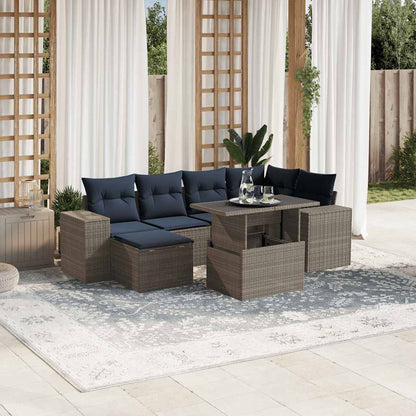 7-teiliges Gartensofa-Set mit Kissen, grau, Polyrattan