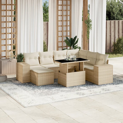 8-tlg. Garten-Sofagarnitur mit Kissen Beige Poly Rattan