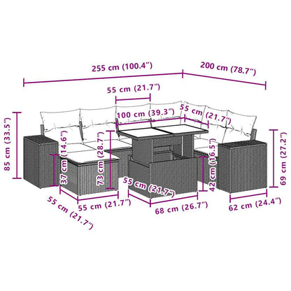 8-tlg. Garten-Sofagarnitur mit Kissen Braun Poly Rattan