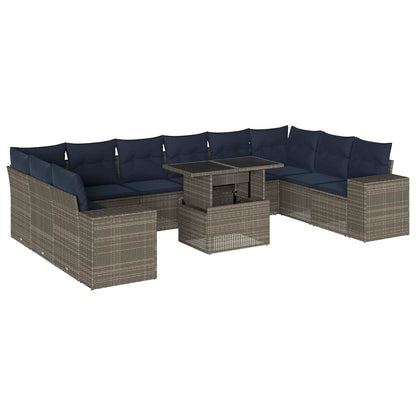 11-teiliges Gartensofa-Set mit Kissen, grau, Polyrattan