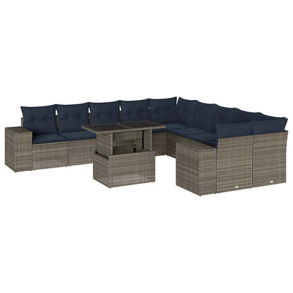 11-teiliges Gartensofa-Set mit Kissen, grau, Polyrattan