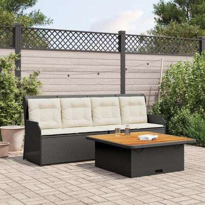 3-tlg. Garten-Sofagarnitur mit Kissen Schwarz Poly Rattan