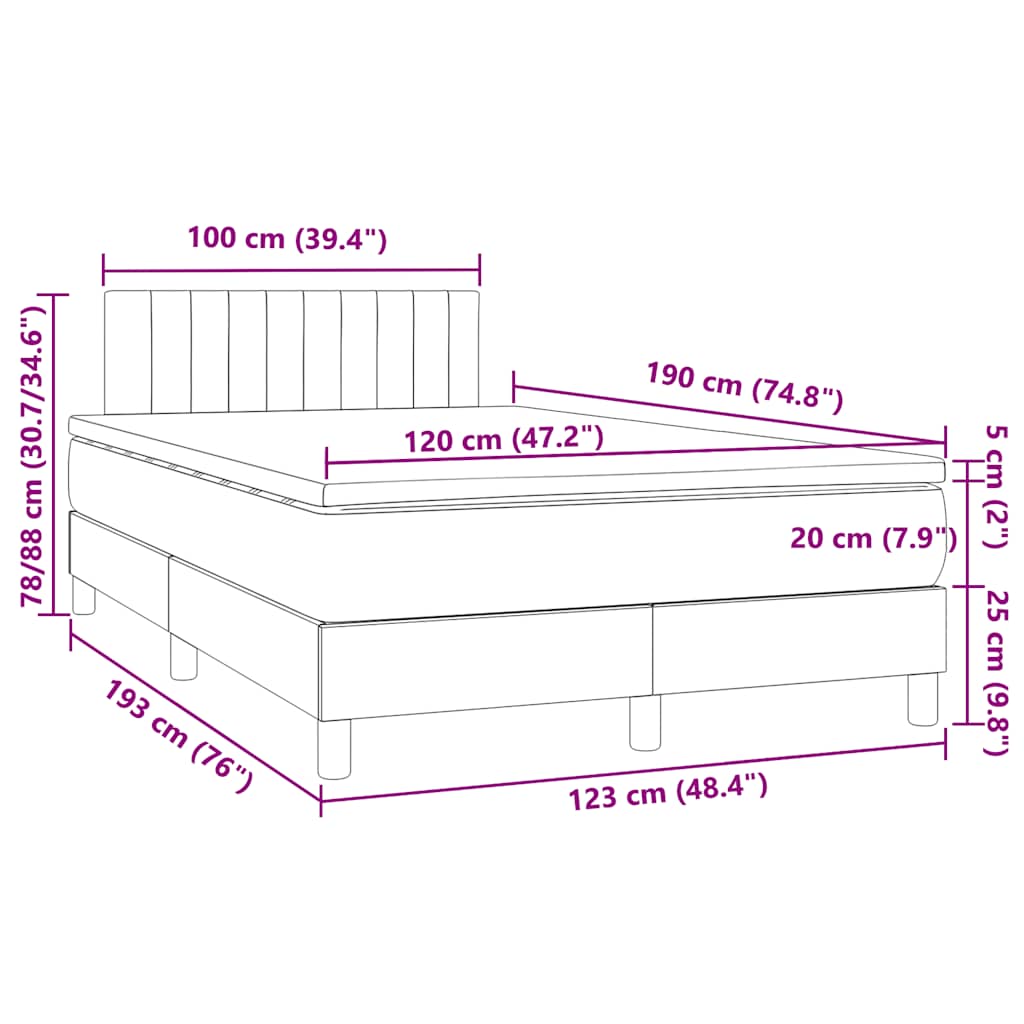 Boxspringbett mit Matratze & LED Dunkelblau 120x190 cm Samt