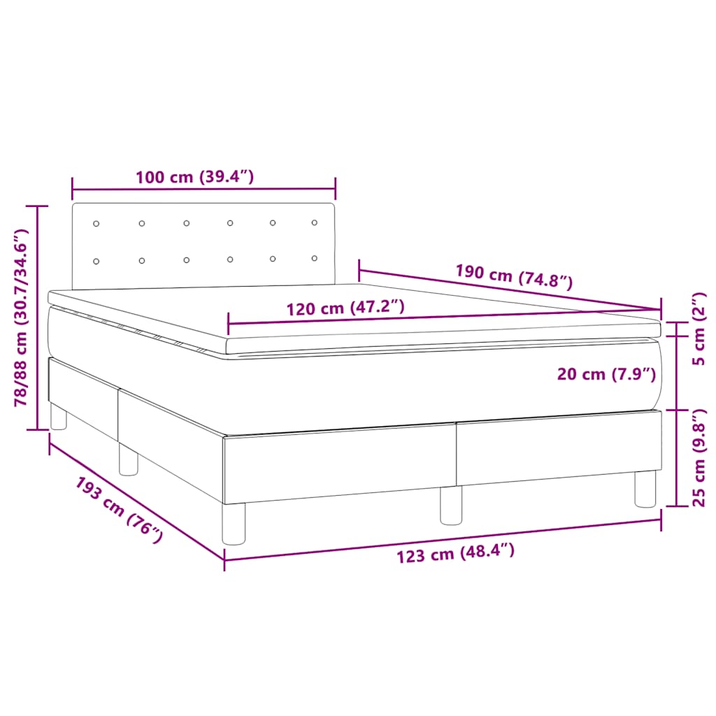 Boxspringbett mit Matratze & LED Dunkelblau 120x190 cm Samt