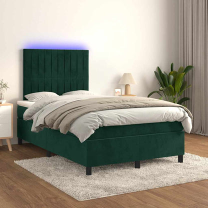 Boxspringbett mit Matratze & LED Dunkelgrün 120x190 cm Samt