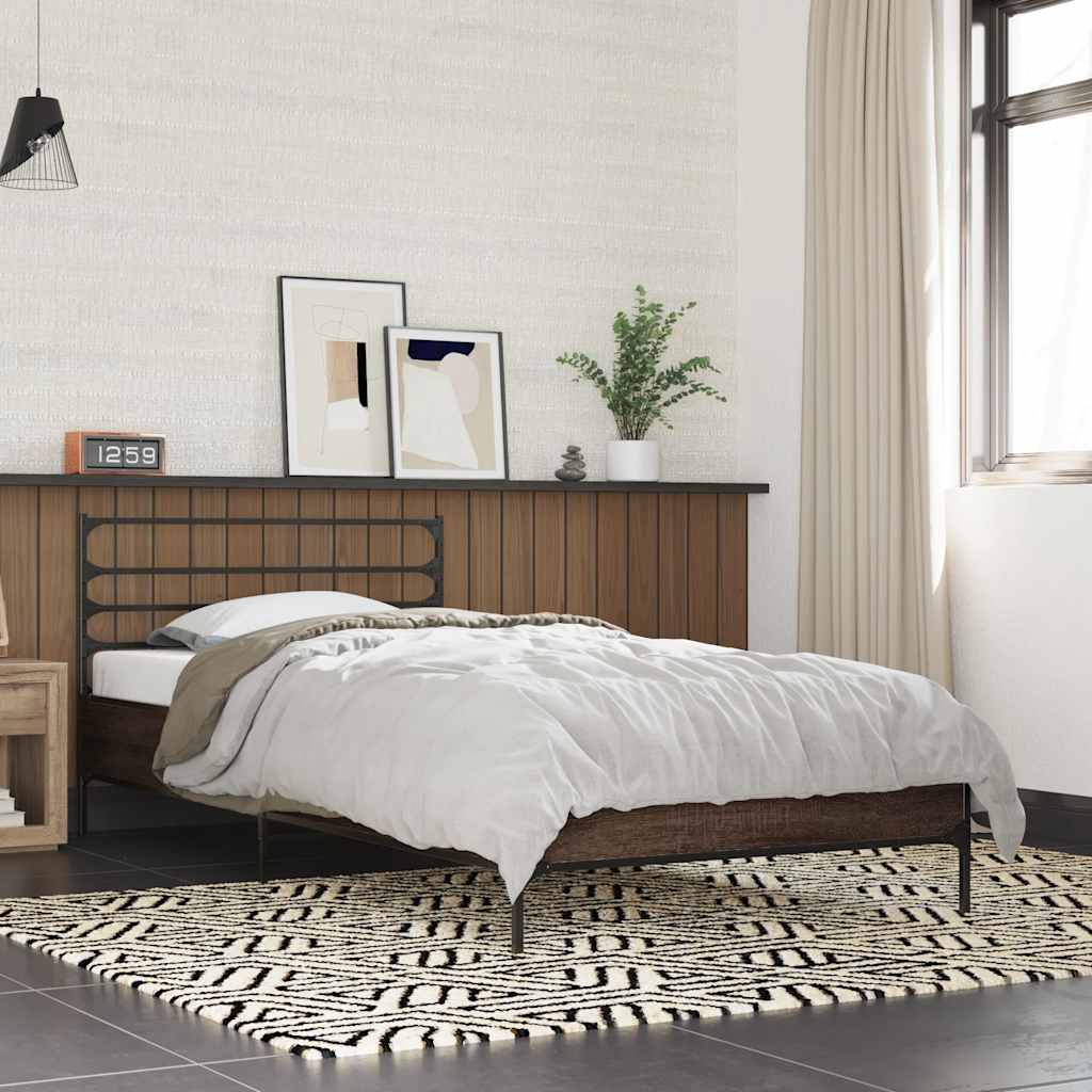 Bettgestell Braun Eichen-Optik 100x200 cm Holzwerkstoff Metall