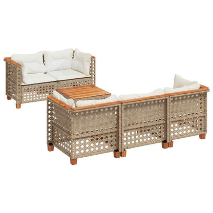 6-tlg. Garten-Sofagarnitur mit Kissen Beige Poly Rattan