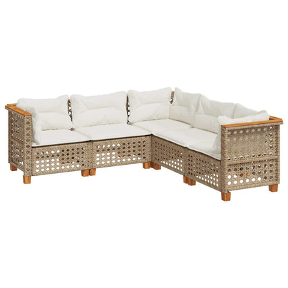 5-tlg. Garten-Sofagarnitur mit Kissen Beige Poly Rattan