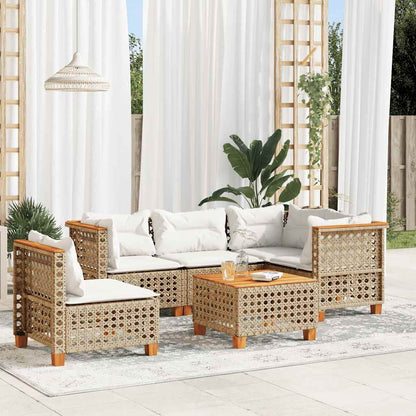 6-tlg. Garten-Sofagarnitur mit Kissen Beige Poly Rattan