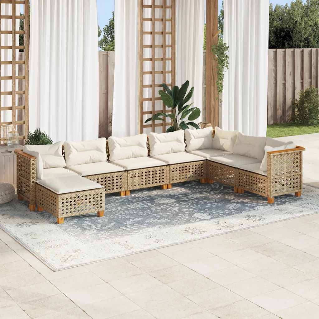8-tlg. Garten-Sofagarnitur mit Kissen Beige Poly Rattan
