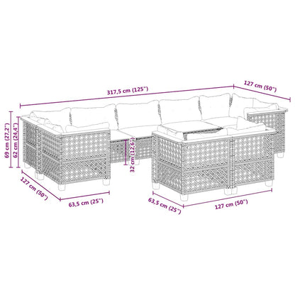 9-tlg. Garten-Sofagarnitur mit Kissen Beige Poly Rattan