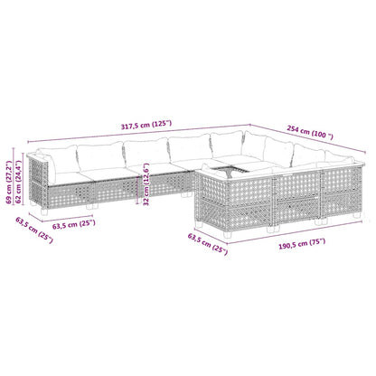 10-tlg. Garten-Sofagarnitur mit Kissen Beige Poly Rattan