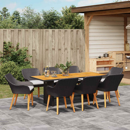 Garten Essgruppe mit Kissen 9 pcs Schwarz Poly-Rattan