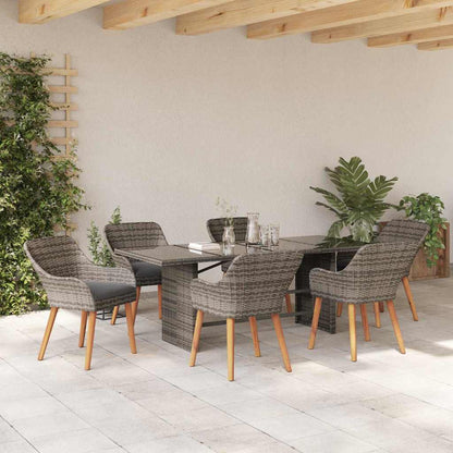 Garten Essgruppe mit Kissen 7 pcs Grau Poly-Rattan