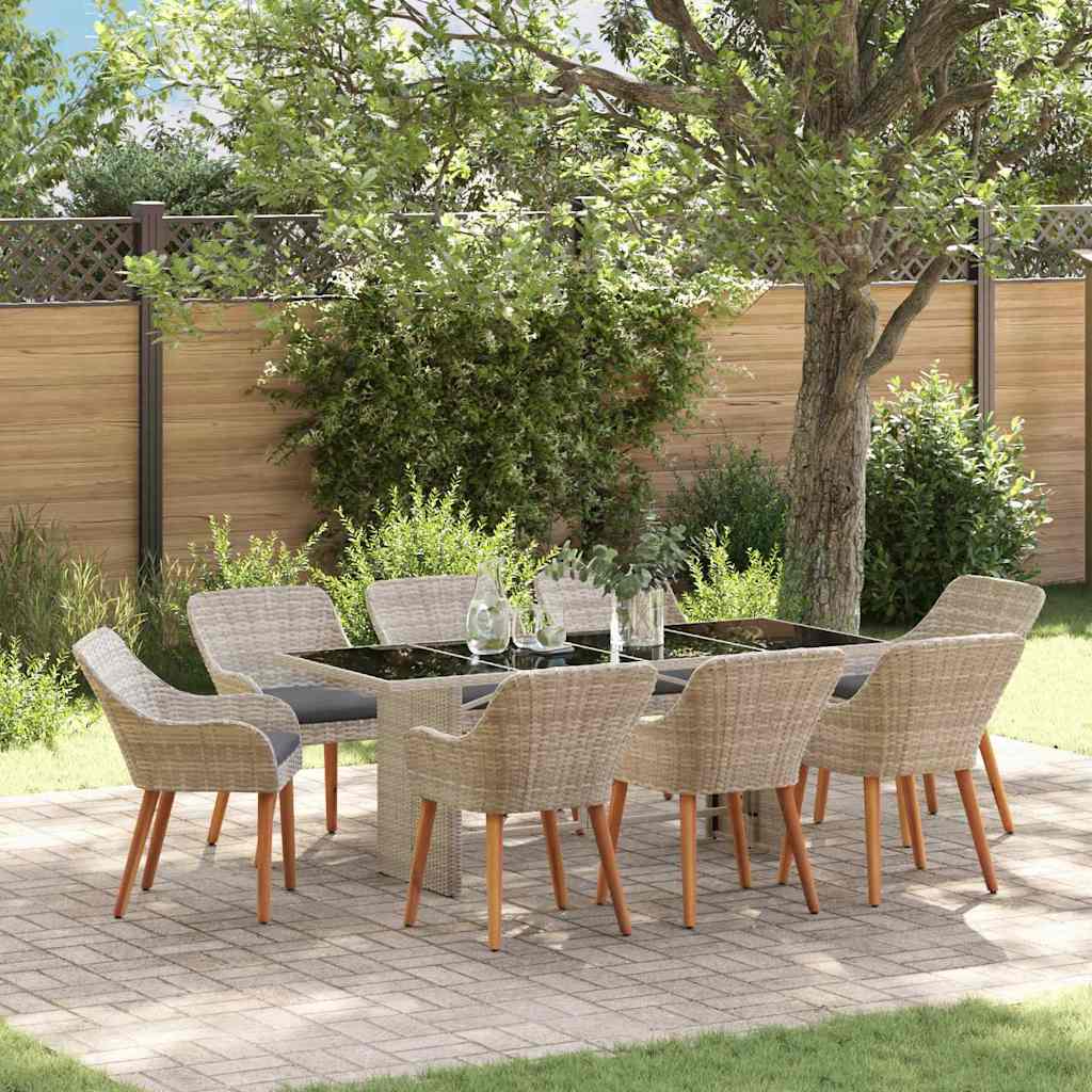 Garten Essgruppe 9 pcs Hellgrau Poly-Rattan