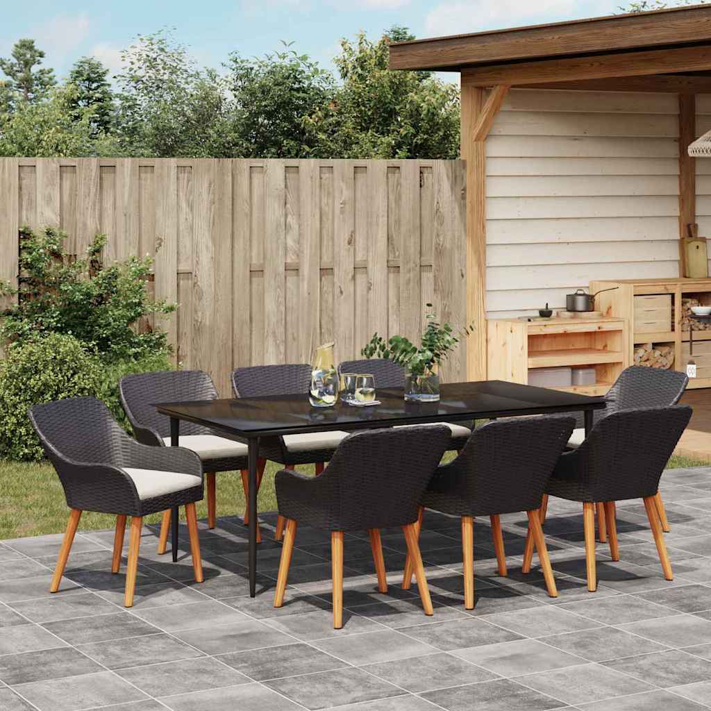 Garten Essgruppe mit Kissen 9 pcs Schwarz Poly-Rattan