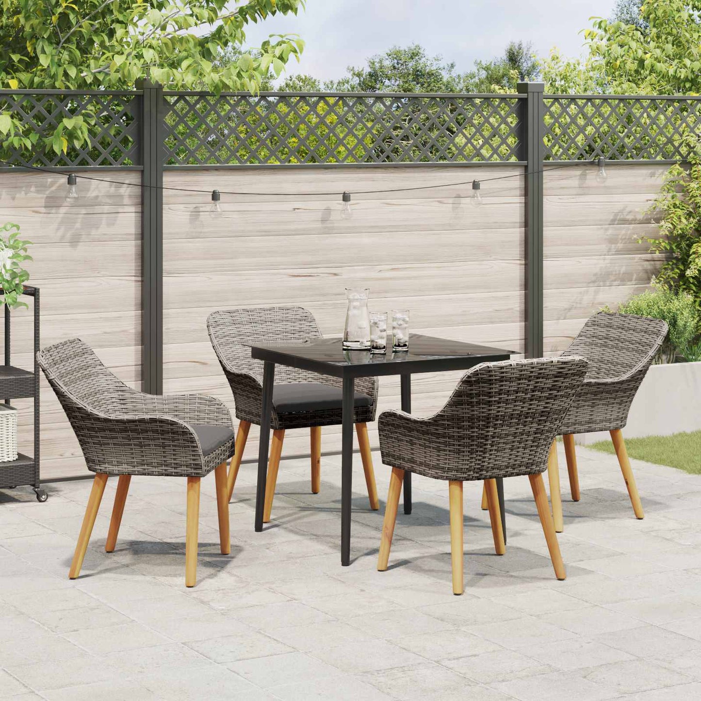 Garten Essgruppe mit Kissen 5 pcs Grau Poly-Rattan