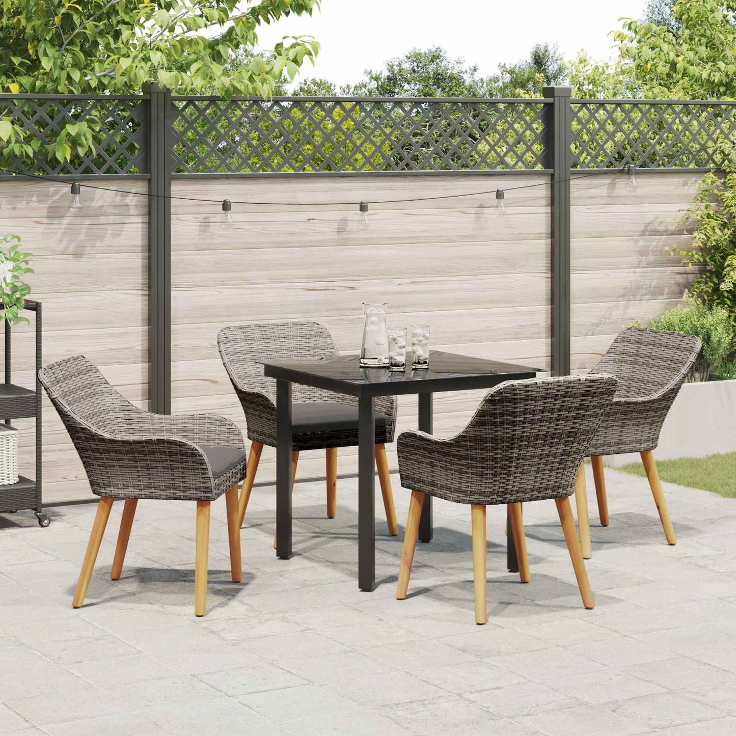 Garten Essgruppe mit Kissen 5 pcs Grau Poly-Rattan