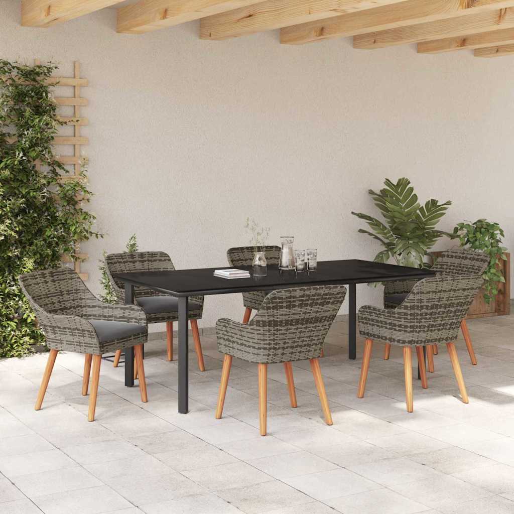 Garten Essgruppe mit Kissen 7 pcs Grau Poly-Rattan