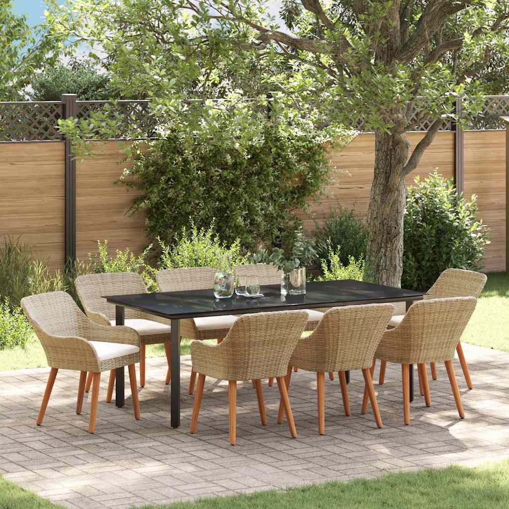 Garten Essgruppe mit Kissen 9 pcs Beige Poly-Rattan
