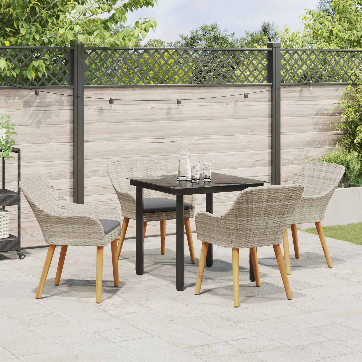 Garten Essgruppe mit Kissen 5 pcs Hellgrau Poly-Rattan