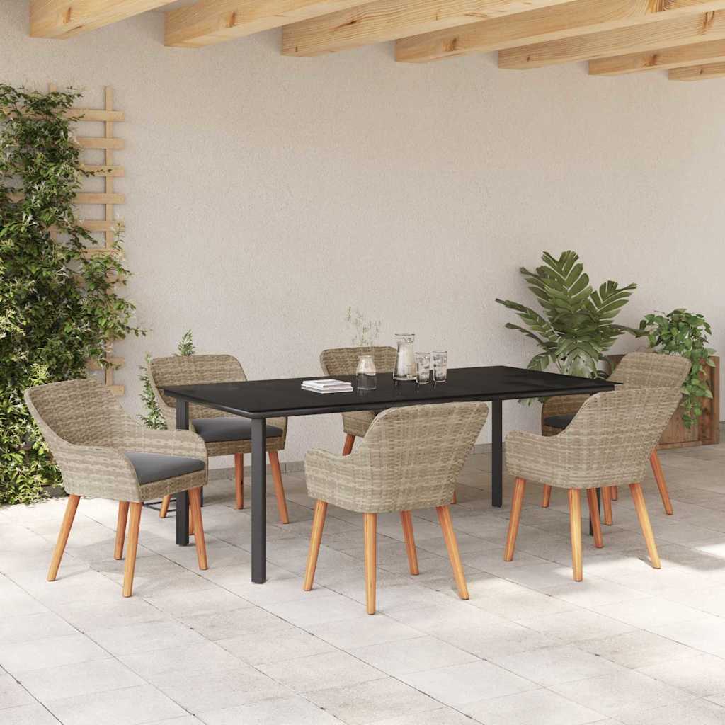 Garten Essgruppe mit Kissen 7 pcs Hellgrau Poly-Rattan
