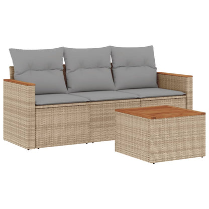 4-tlg. Garten-Sofagarnitur mit Kissen Beige Poly Rattan
