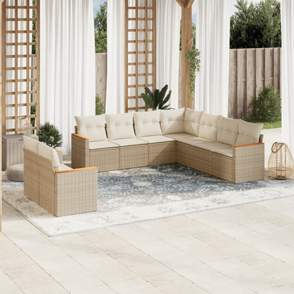 9-tlg. Garten-Sofagarnitur mit Kissen Beige Poly Rattan