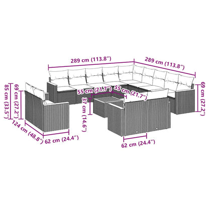 14-tlg. Garten-Sofagarnitur mit Kissen Schwarz Poly Rattan