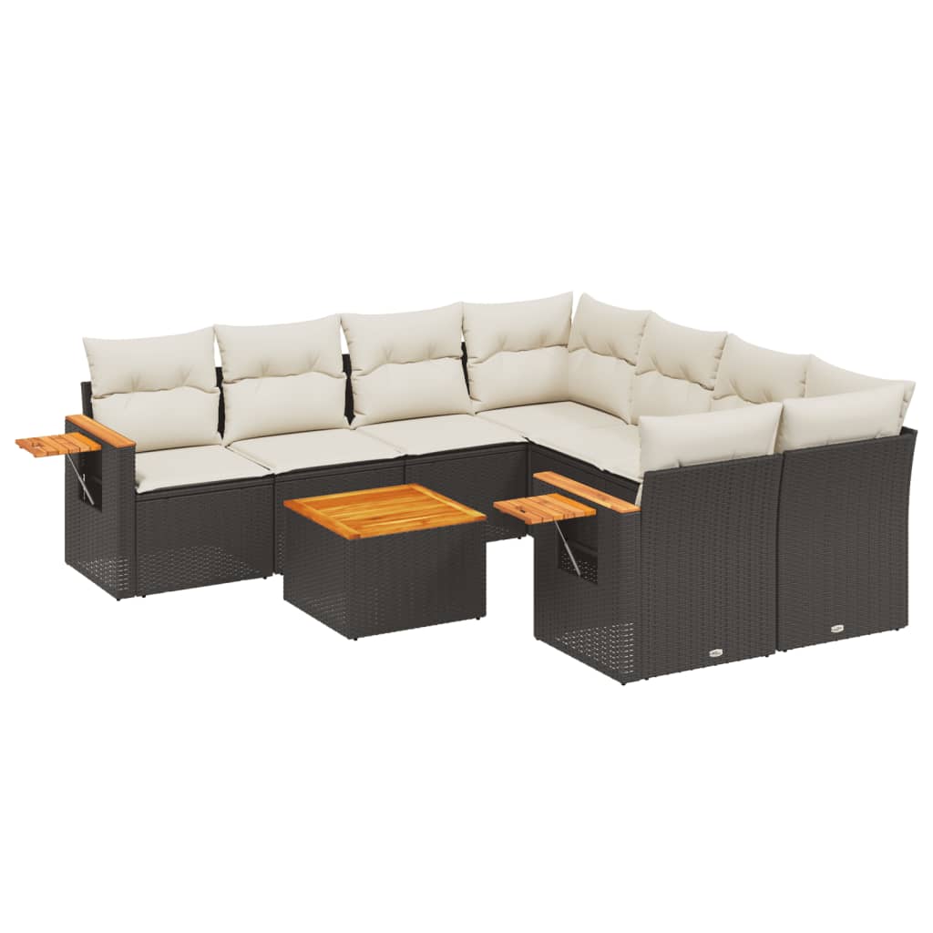 9-tlg. Garten-Sofagarnitur mit Kissen Schwarz Poly Rattan