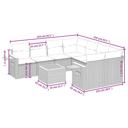 9-tlg. Garten-Sofagarnitur mit Kissen Schwarz Poly Rattan