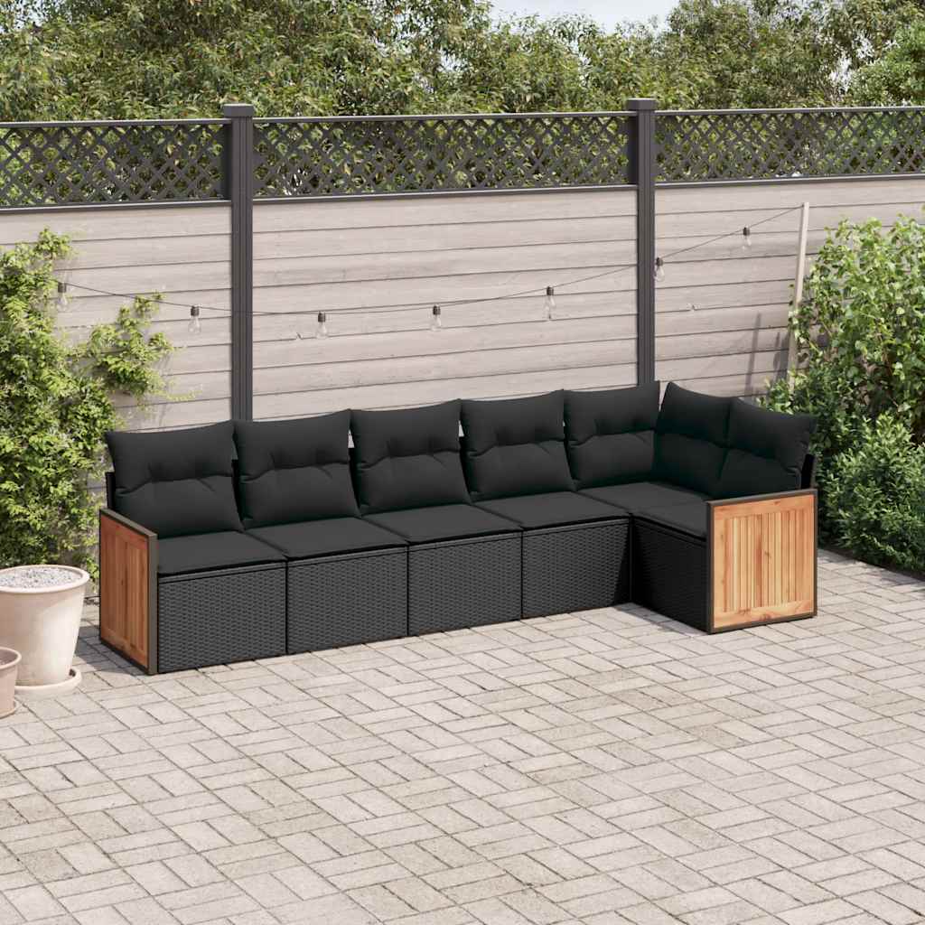 6-tlg. Garten-Sofagarnitur mit Kissen Schwarz Poly Rattan