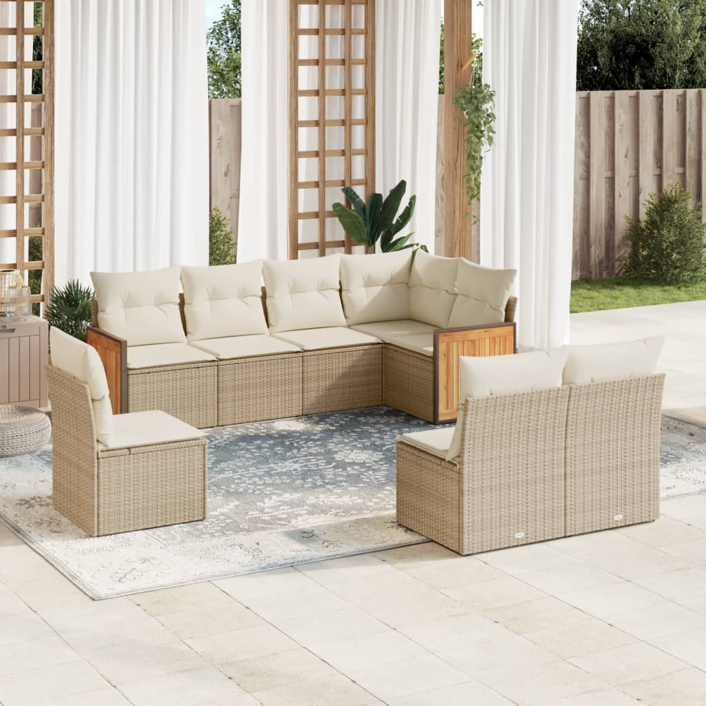 8-tlg. Garten-Sofagarnitur mit Kissen Beige Poly Rattan
