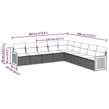 9-tlg. Garten-Sofagarnitur mit Kissen Schwarz Poly Rattan