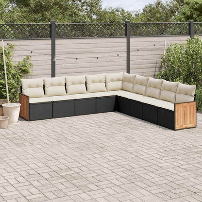 9-tlg. Garten-Sofagarnitur mit Kissen Schwarz Poly Rattan