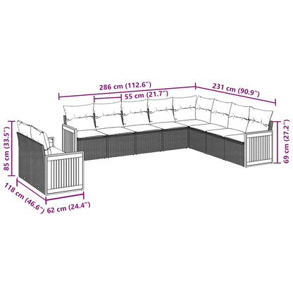 10-tlg. Garten-Sofagarnitur mit Kissen Schwarz Poly Rattan