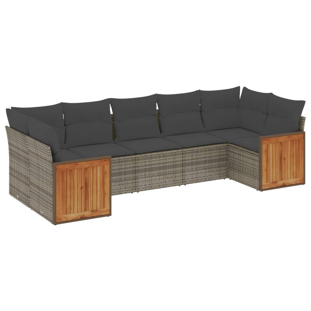 7-tlg. Garten-Sofagarnitur mit Kissen Grau Poly Rattan
