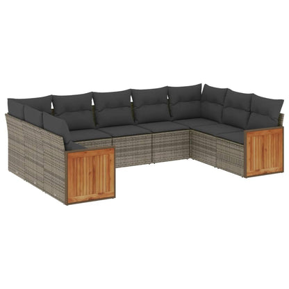 9-tlg. Garten-Sofagarnitur mit Kissen Grau Poly Rattan