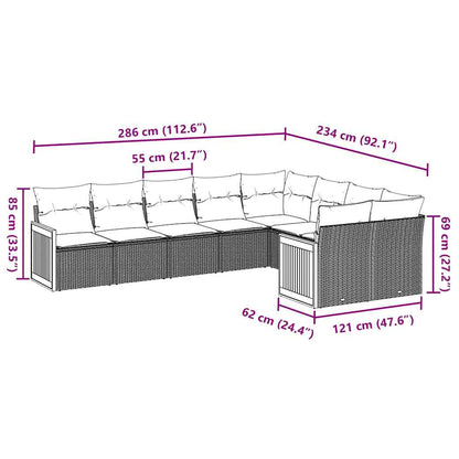 9-tlg. Garten-Sofagarnitur mit Kissen Schwarz Poly Rattan