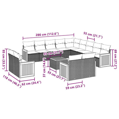 14-tlg. Garten-Sofagarnitur mit Kissen Schwarz Poly Rattan
