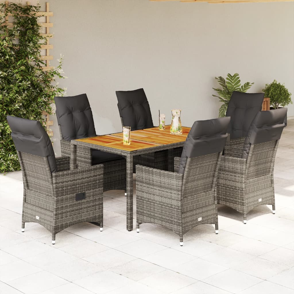7-tlg. Garten-Essgruppe mit Kissen Grau Poly Rattan