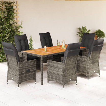 7-tlg. Garten-Essgruppe mit Kissen Grau Poly Rattan
