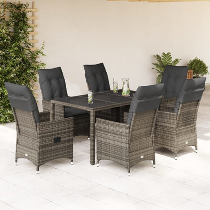 7-tlg. Garten-Essgruppe mit Kissen Grau Poly Rattan