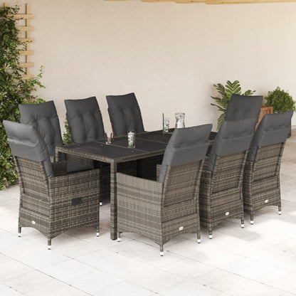 9-tlg. Garten-Essgruppe mit Kissen Grau Poly Rattan