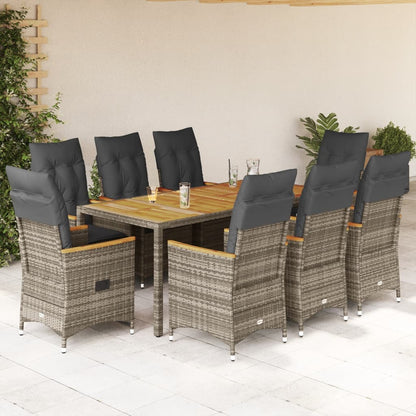 9-tlg. Garten-Essgruppe mit Kissen Grau Poly Rattan