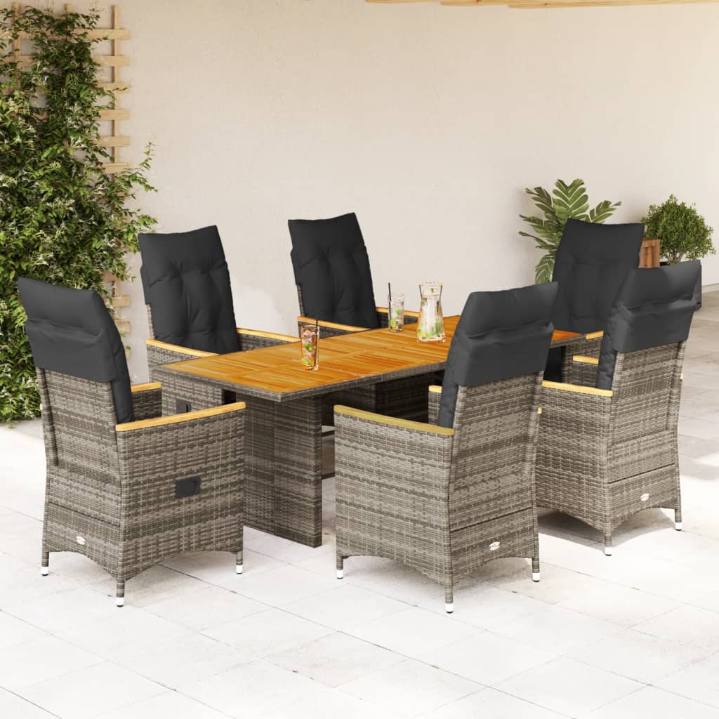 7-tlg. Garten-Essgruppe mit Kissen Grau Poly Rattan